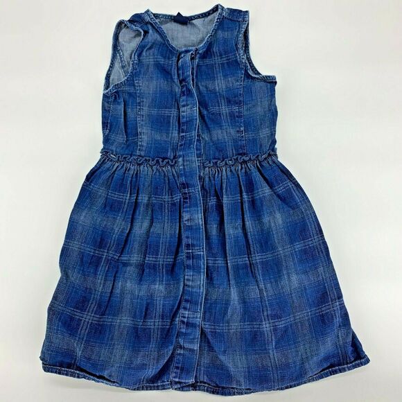 Gap Kids Button Front Sleeveless Blue Plaid Dress Kid’s Youth Size Small - Picture 1 of 5